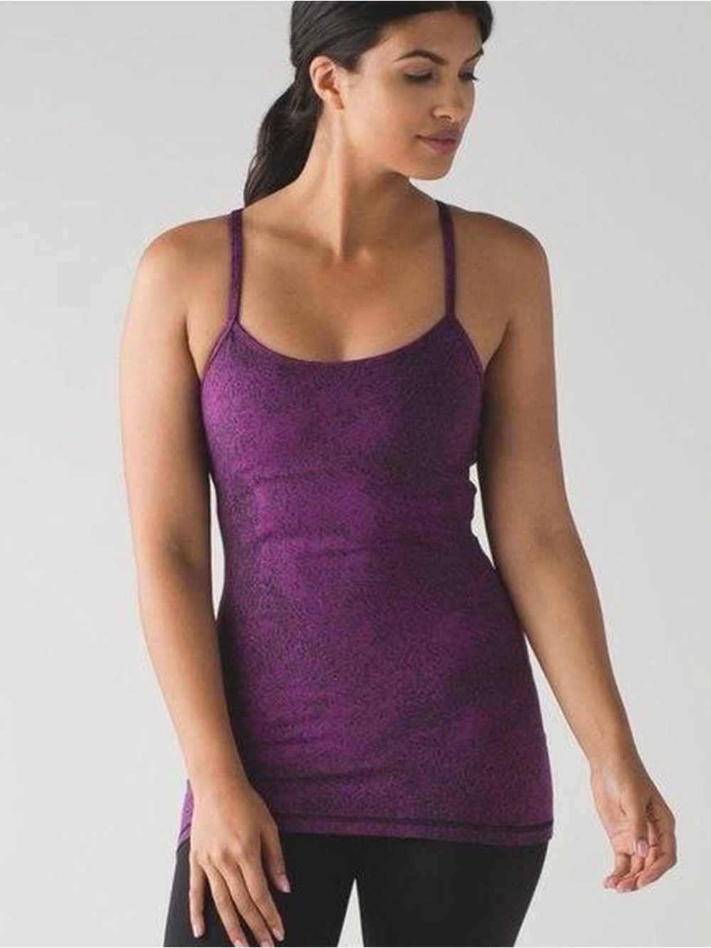 Lululemon Power Y Tank Spray Jacquard Ultra Violet Black Size 10 Yoga Top